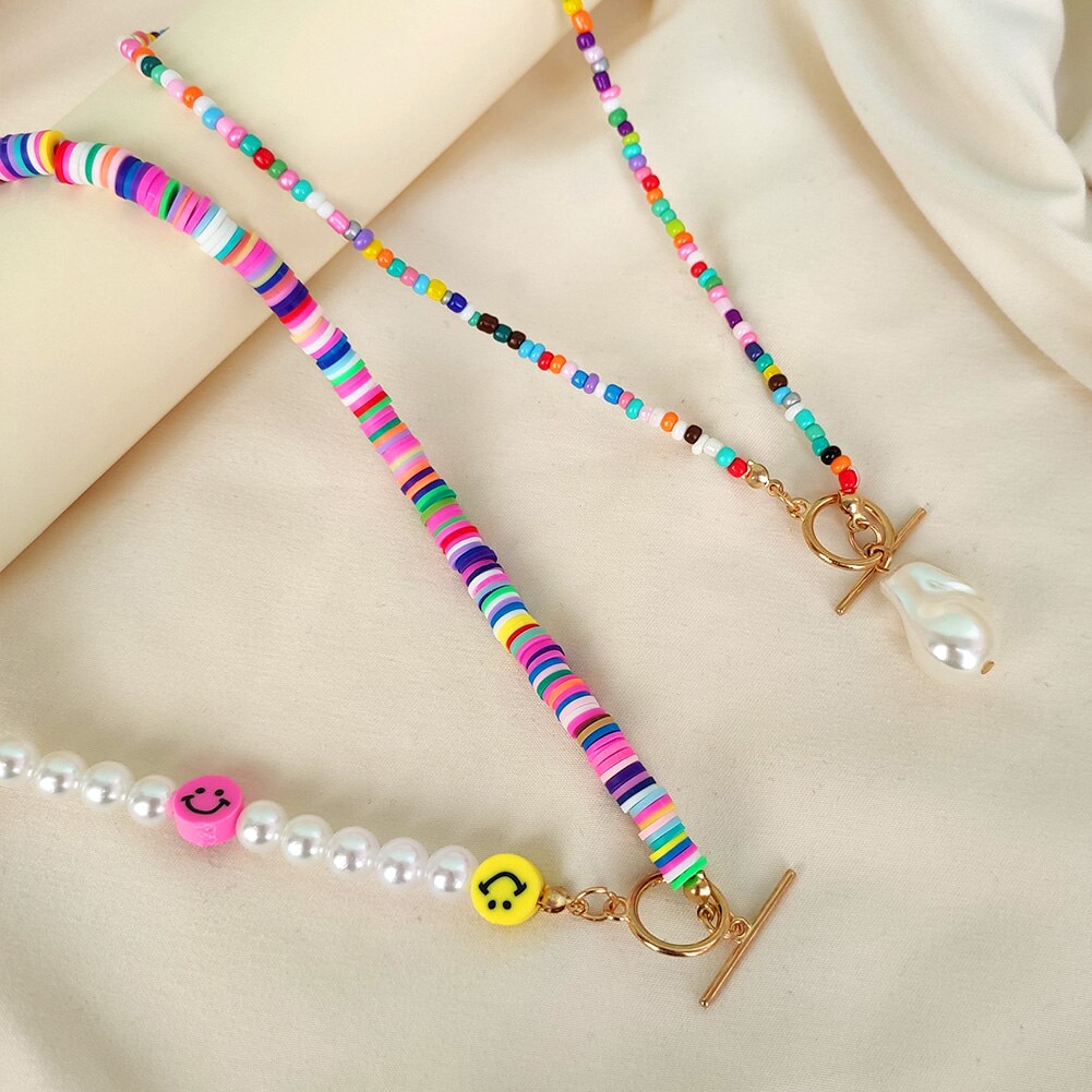 Boho arco-íris irregular grande pérola semente frisado colar para as mulheres simples cordão grânulo gargantilha barroco feito à mão colar y2k jóias