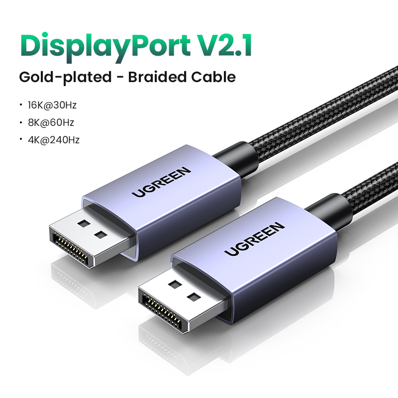 UGREEN-Cable Displayport de 16K DP2.1, 8K, 4K, 144hz, Cable de vídeo y Audio para Xiaomi, TV Box, PC, ordenador portátil, Monitor de juego, DP: Verde / 3 m