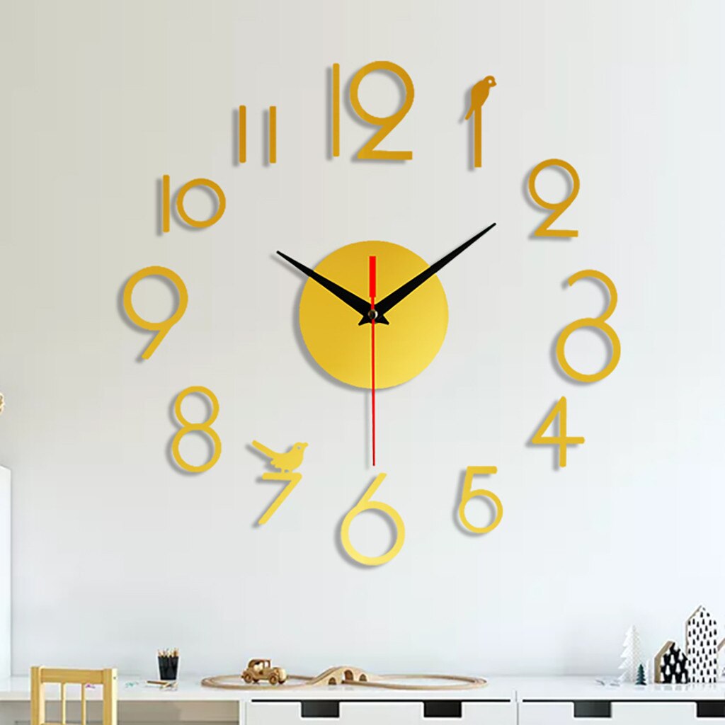 Modern Mini Diy Large Wall-clock Sticker Mute Digital 3d Wall Big Clock Living Room Home Office Decor Christmas #YJ: Gold 