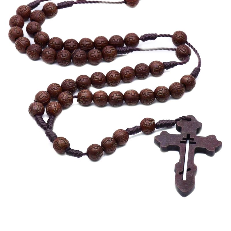 Handgemaakte Mannen Cross Katholieke Rozenkrans Kralen Hanger Ketting Religieuze Ketting Vintage Sieraden Charm 85DA