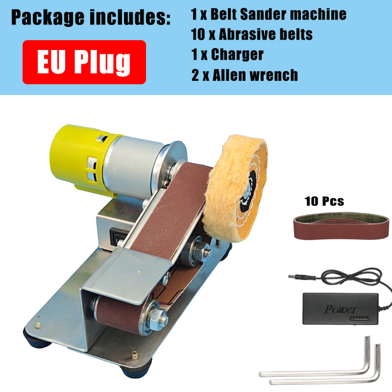 Mini Elektrische Bandschuurmachine Diy Polijsten Slijpmachine Randen Puntenslijper Cutter Multifunctionele Hout Molen 10Pcs Schuurband: Package A EU Plug