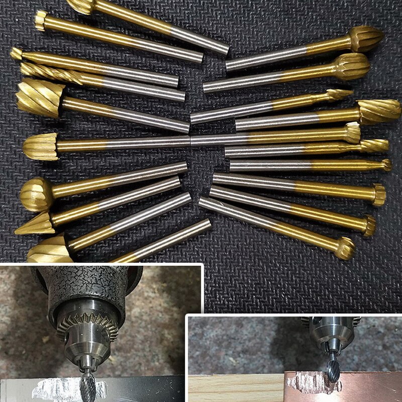 HSS Routing Router Bits Burr Set 3mm 1/8 Inch Shank for Woodworking Drilling Metal Wood Carving Engraving 20Pcs