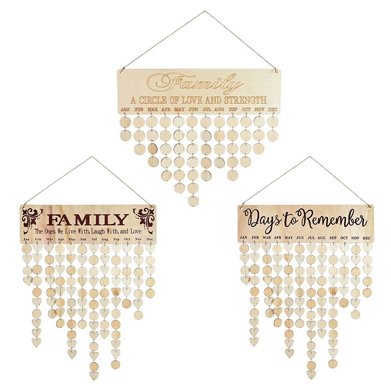 Calendario de madera DIY para cumpleaños, tablero de calendario para días especiales, recordatorio de cumpleaños para amigos y familia, decoración colgante