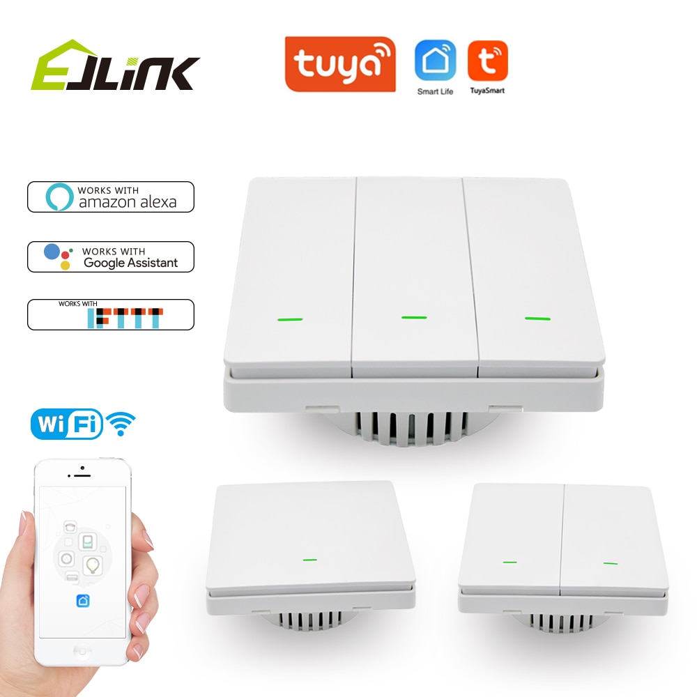 Ejlink Wifi Smart Switch Drukknop 90-250V Tuya App Voice Control Smart Home Lichtschakelaars Werkt Met alexa