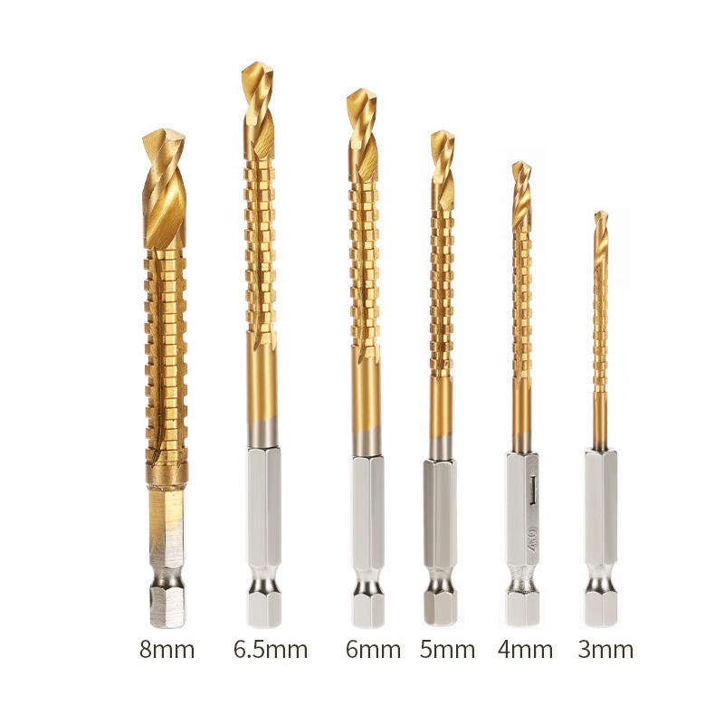 Juego de brocas helicoidales HSS, 6/2 Uds., 3-8mm, ranurado dentado, grifo de corte, sierra en espiral, sierra perforadora de madera, Metal y plástico, herramientas de taladro de titanio: Beige