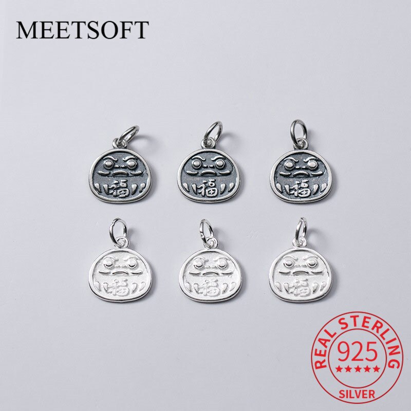 Meetsoft klassisch 925 glücksbringer aus sterlingsilber mit chinesischen schriftzeichen, speziell für diy-halsketten, handgefertigtes dekorationsaccessoire
