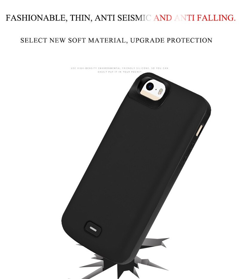 4000mAh Silicone shockproof Battery Case For iPhone 5 5S SE SE Charger Case Battery Charging Back Cover Power Bank Cases
