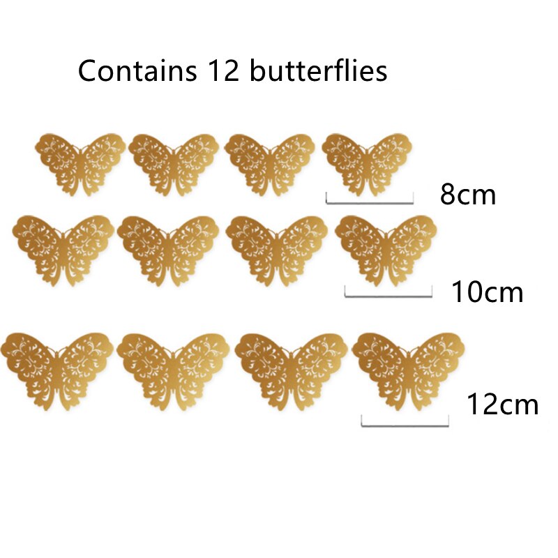 12 Pcs/Set 3D Wall Mirror Stickers Hollow Butterfly for Kids Rooms Home Wall Decor DIY Decals Fridge Stickers Room Decoration