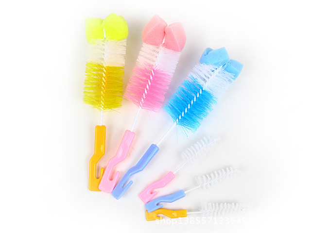 2 Stks/set Baby Bottle Borstels Tepel Borstel 360-Graden Roterende Kop Spons Cup Borstel Kit Melkfles Cleaner