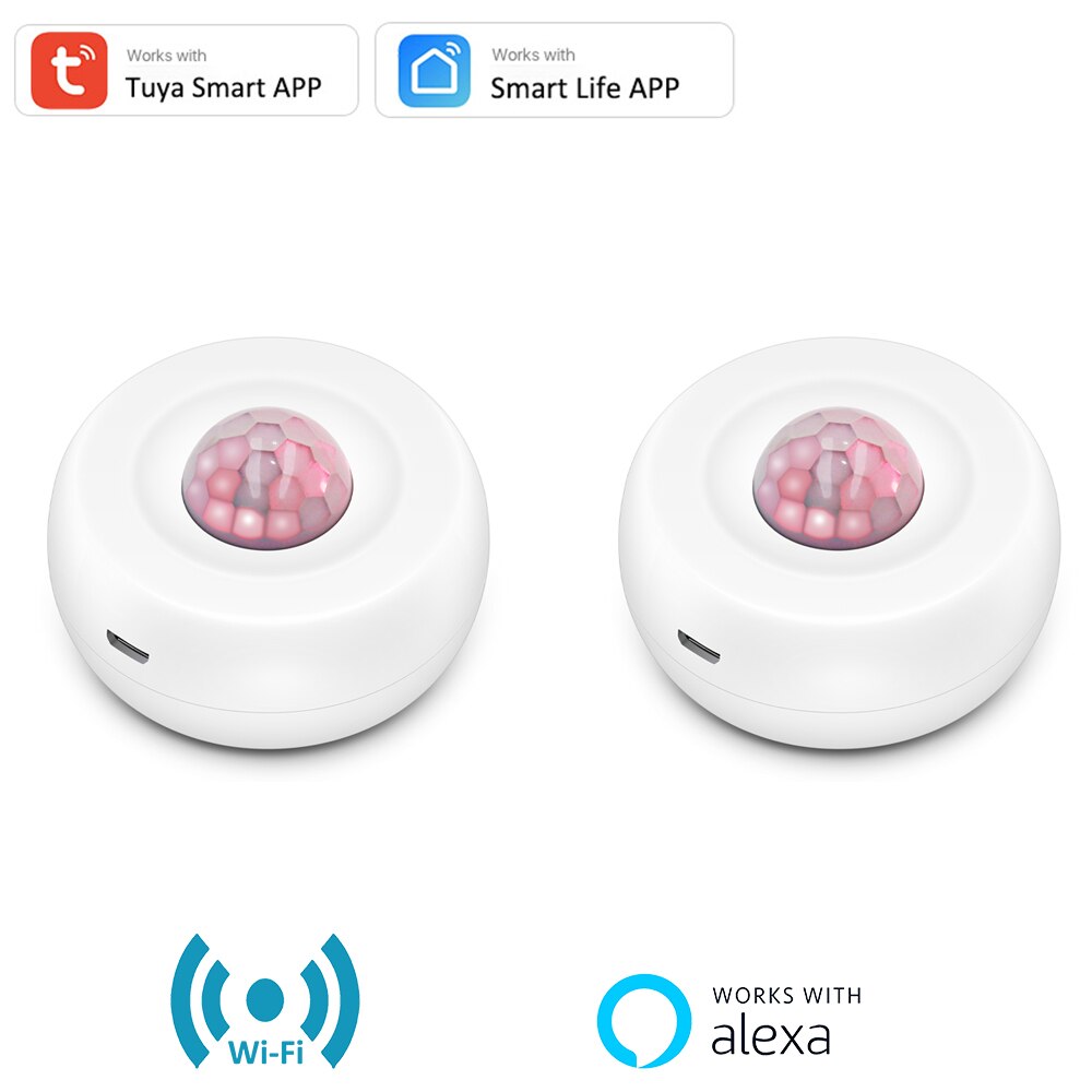 Tuya Smart APP Control WiFi USB Power Motion Sensor Detector Wireless Battery PIR Detector Movement Sensor Alexa APP Routine Set: 2 PCS
