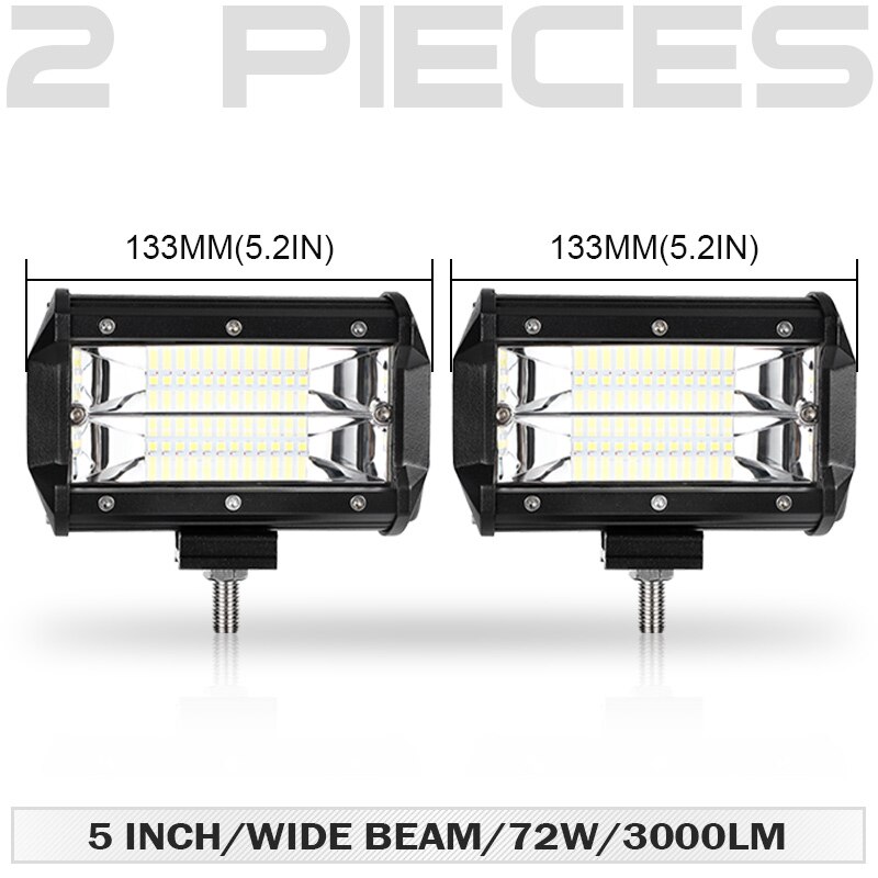 RACBOX Pair 5 inch 72W LED Work Light Bar Flood Wide Spot Combo Beam 12V 24V Off Road Truck ATV SUV Boating 4X4 Driving LED Bar: 2 x Wide Spot Beams