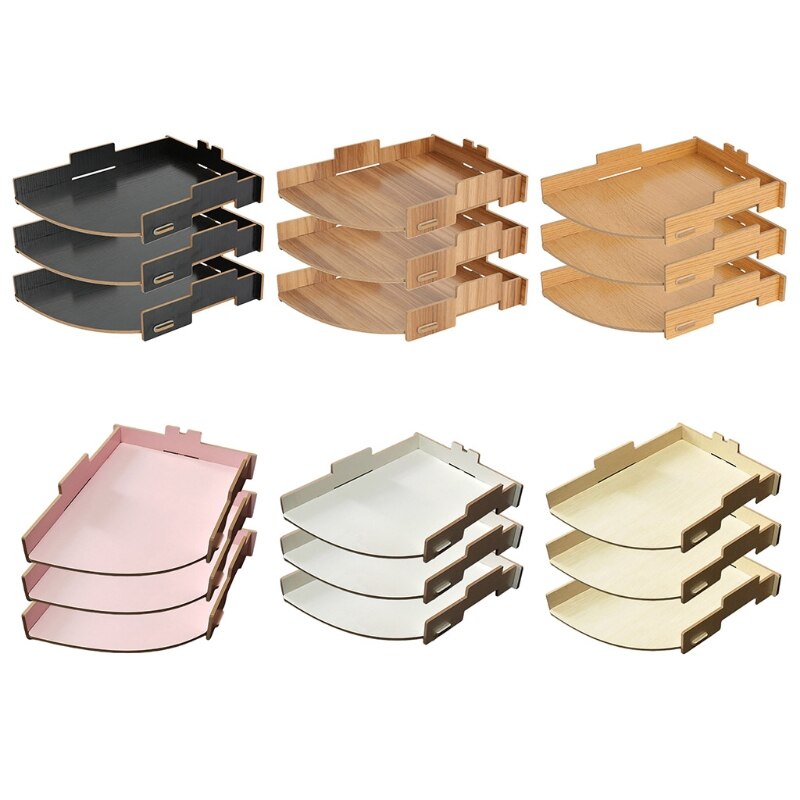 Wood Desk Organizer File Paper Storage Holder Stand Office Bureau Sorter Container