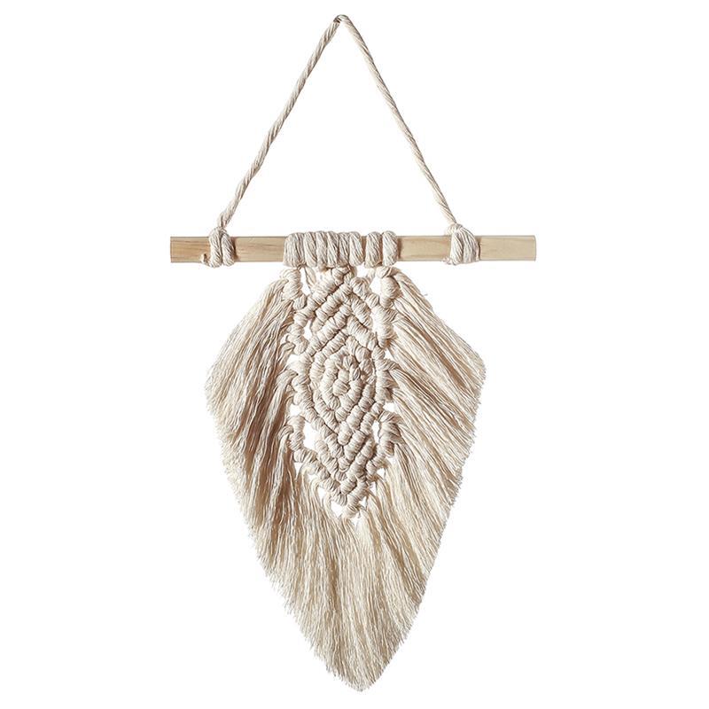 Tapiz colgante de pared con forma de hojas, macramé, pluma Bohemia, tapices tejidos a mano, decoración para la habitación del hogar: Blanco