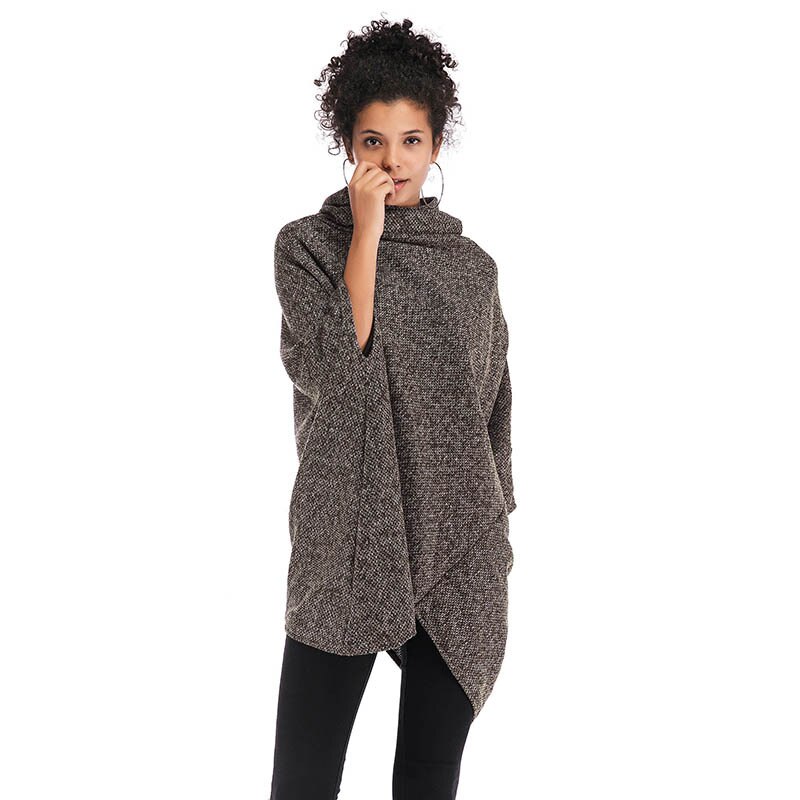 Manches chauve-souris cape femme vêtements d'hiver femmes pull Style européen femme pull: Brown