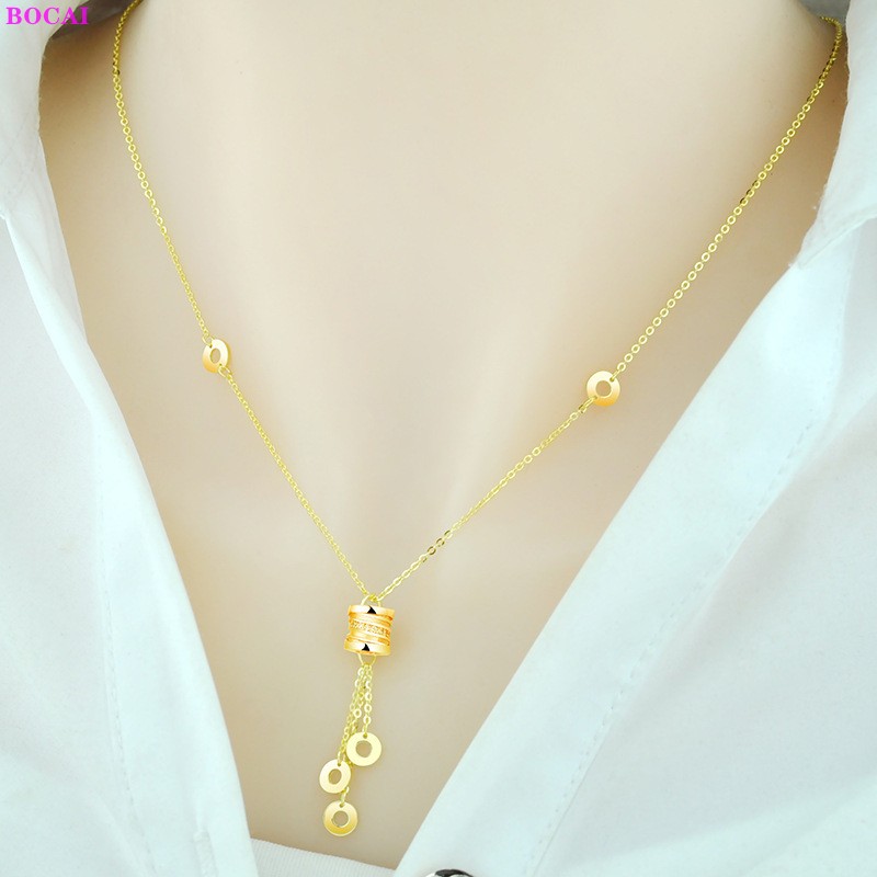 Bocai Real Sterling Zilver S925 Ketting Voor Vrouwen Thai Zilveren Eenvoudige Ronde Kolom Kleur Hals Ketting Valentijnsdag