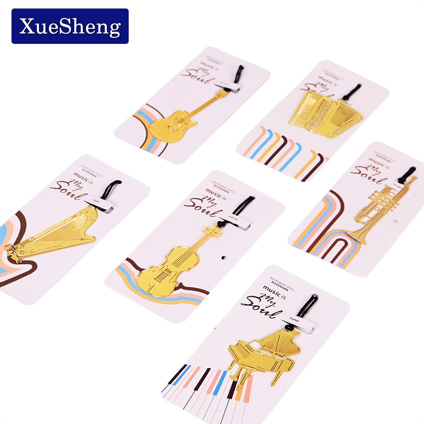 1PC Cute Gold Metal Bookmark Music Piano Guitar Bookmark for Book Korean Stationery