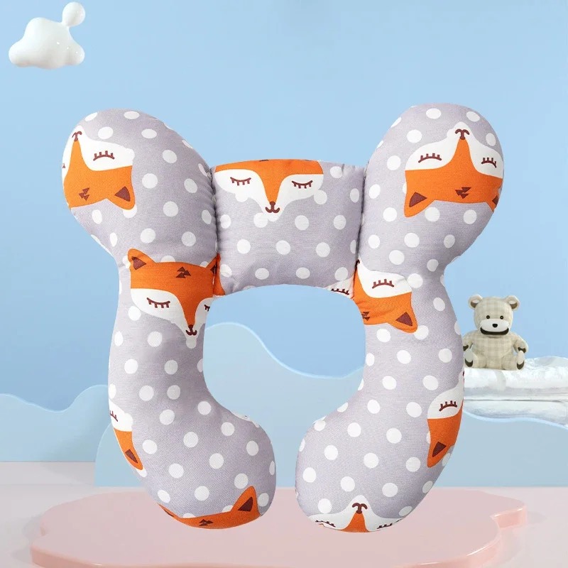 Cuscino per passeggino multifunzionale Nuovo cuscino a forma di U per bambini in cartone animato morbido cuscino per bambini da viaggio per auto: BIANCO