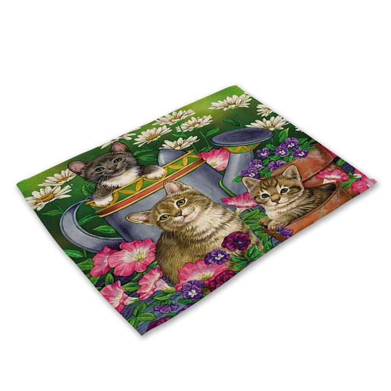 1Pcs Cute Cat Flower Pattern Placemat Dining Table... – Vicedeal