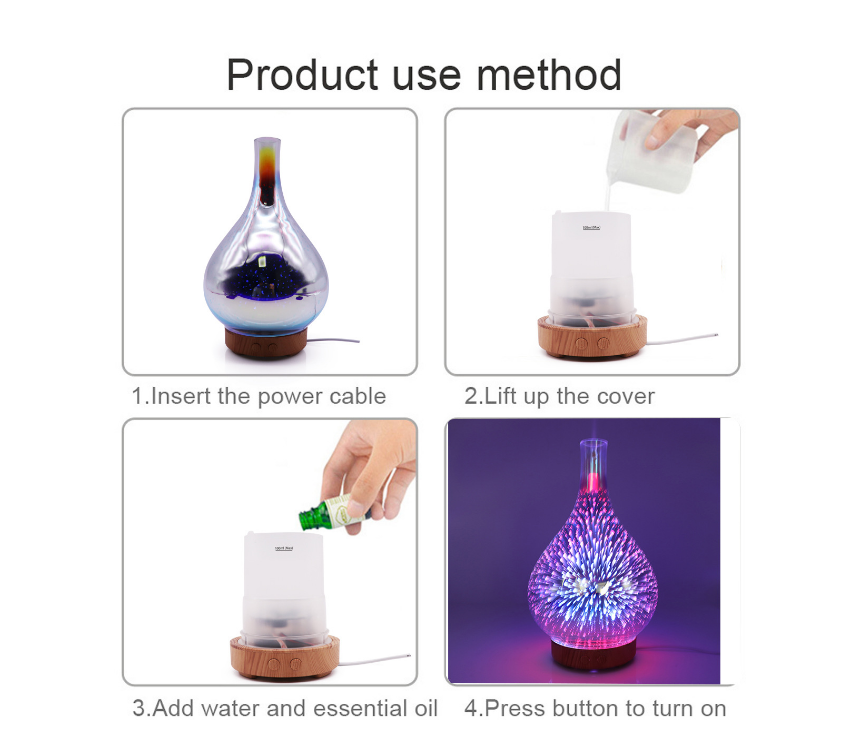 Electric Humidifier Stardust Oil Diffuser Glass Colorful Vase Humidifier Home 3D Mini Aromatherapy Machine Night Light
