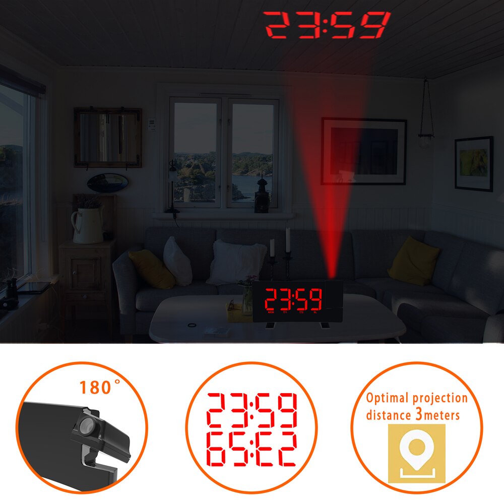 Smart väckarklocka väckning digitala klockor titta på radio tidsprojektion kvinnor storskärm smart hem snooze sömnfunktion