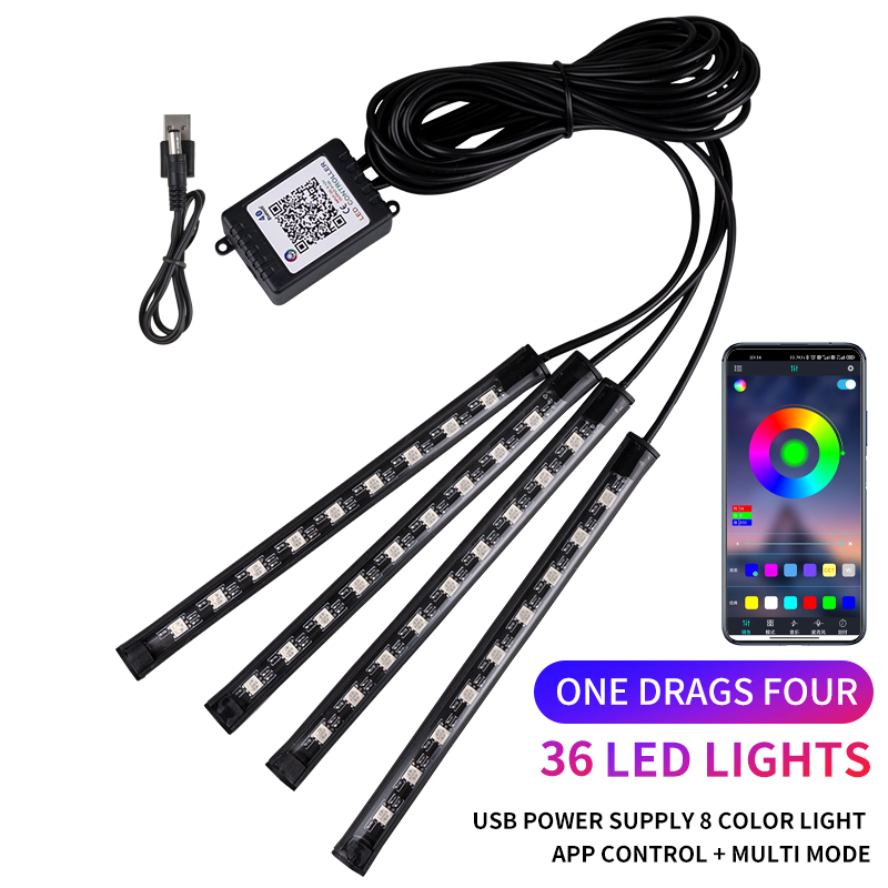 Kit de tira de luces LED de neón para Interior de coche, accesorios de retroiluminación RGB, aplicación remota, Control de música, lámpara decorativa automática: Blanco frío