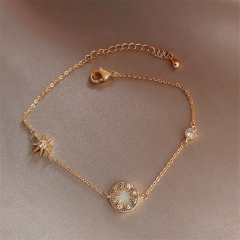 Klassieke Mode Zirconia Gouden Ketting Armband Vrouw Korea Lucky Manchet Armband Partij Sieraden Verjaardag Cadeau Voor Meisjes: Gold-B