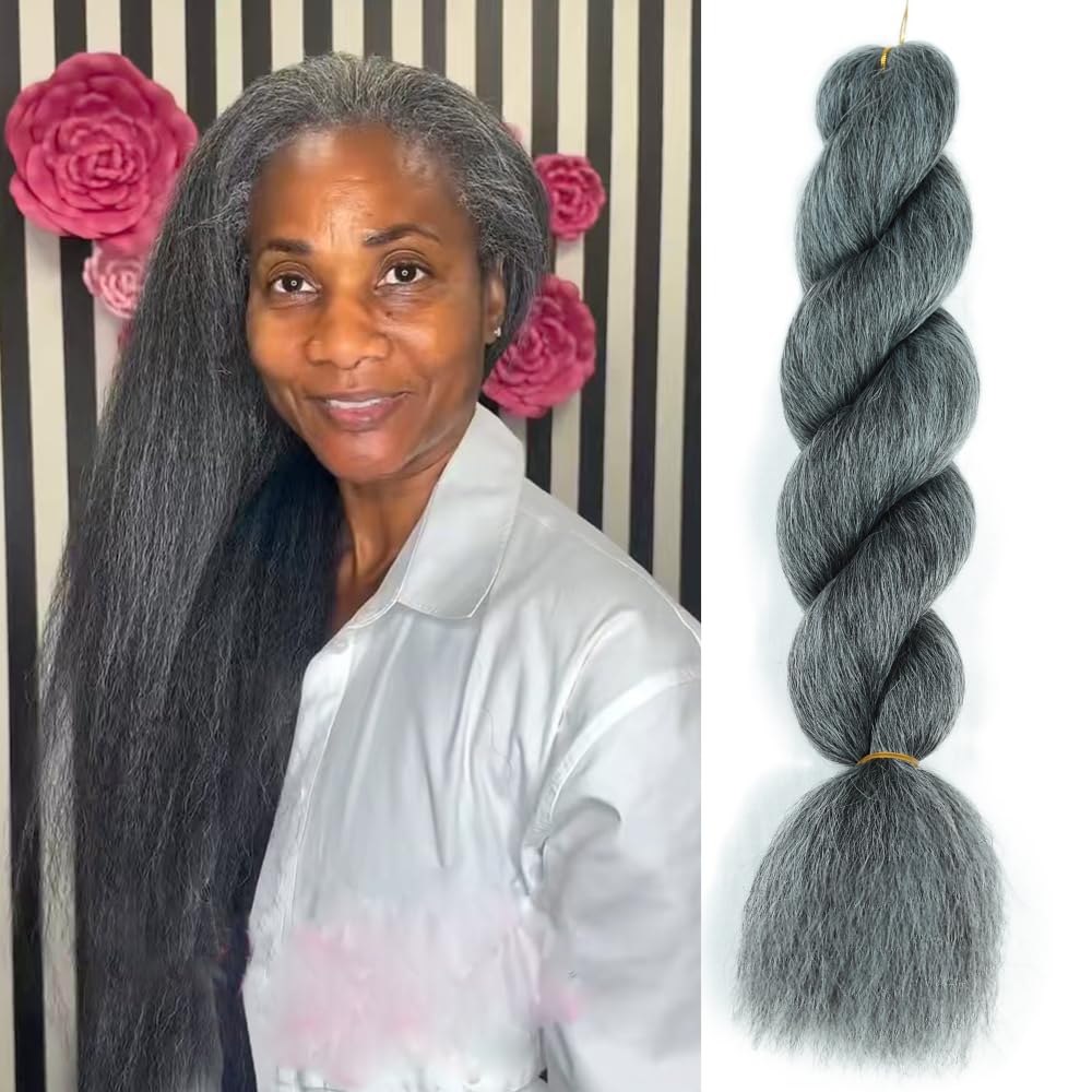 Crochet Vixen Braids Style Bundles 26inch Kinky straight Crochet Natural Black Synthetic Fibers for black women Hair Extension: GRAY / 1Pcs/Lot
