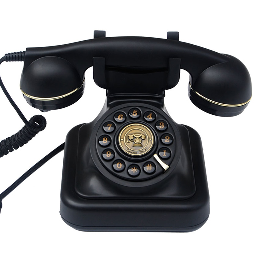 Button Dial Telephone Retro Old Fashioned Landline Phones with Classic Metal Bell, Corded Phone for Home Office, Black