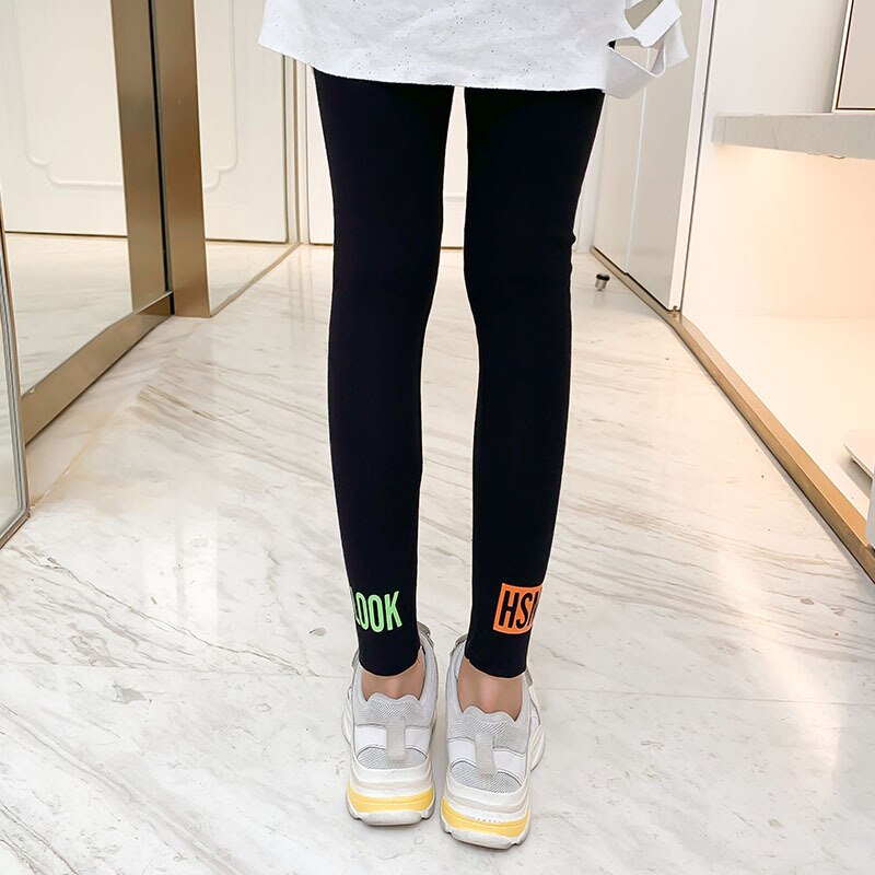 Leggings de printemps et d&#39;automne pour adolescentes, pantalons d&#39;école en coton avec lettres imprimées en noir et gris, pour enfants de 8, 10, 12 et 14 ans