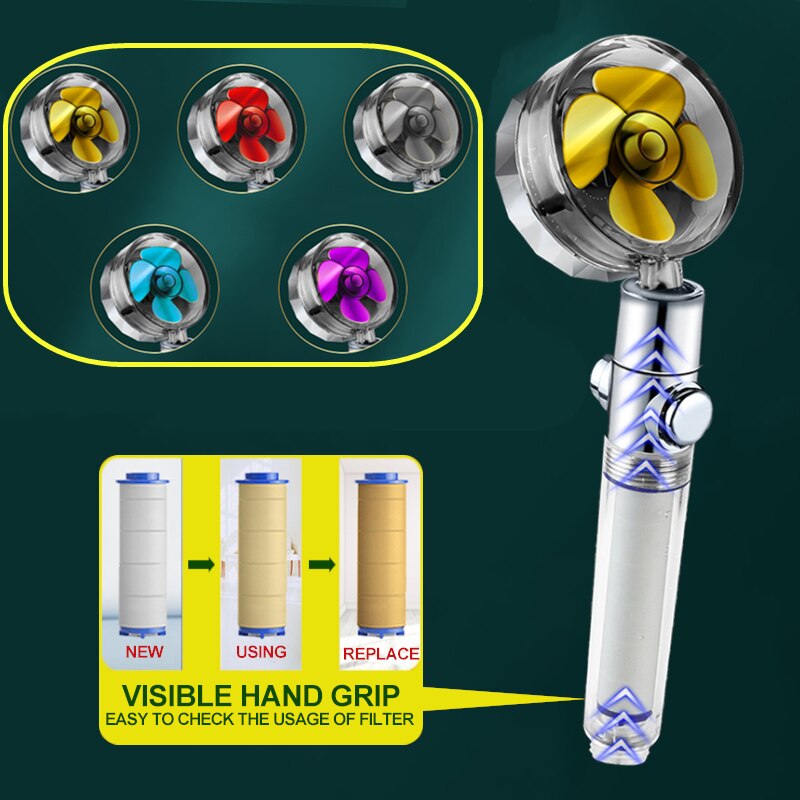 Turbocharged Shower Head Water Saving Flow 360 Degrees Rotating with Filter Rain High Pressure Spray Nozzle Bathroom Accessories