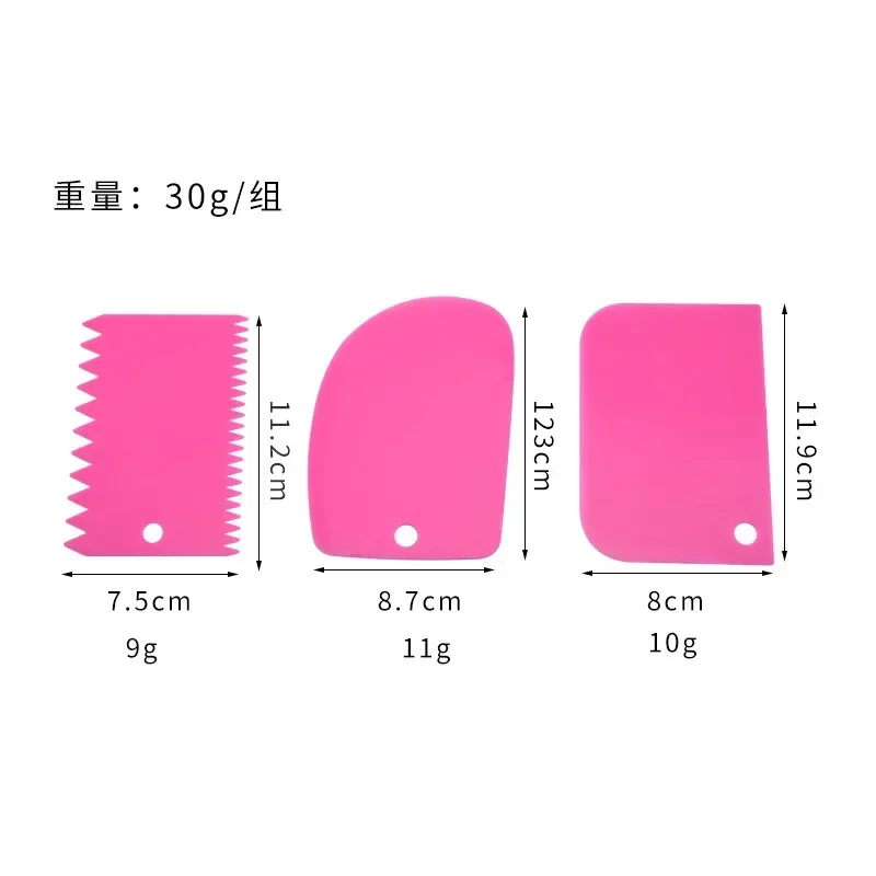 3Pcs Cream Scraper Suit DIY Kitchen Straight Arc Tooth Shape Cream Bread Cutter Plastic Cake Pasty Scraper Baking Fondant Tools