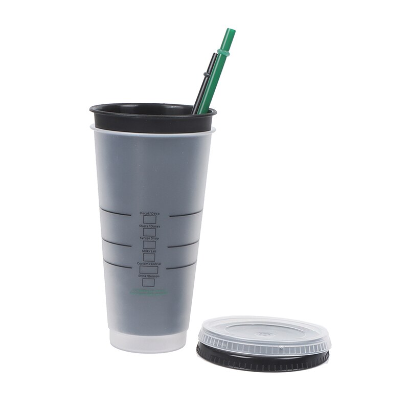 Black White Straw Cup with Lid Mugs Plastic Tumbler Matte Coffe Bottle Cup Food Grade PP Plastic Drink Coffee Mug 5pcs/set 710ml