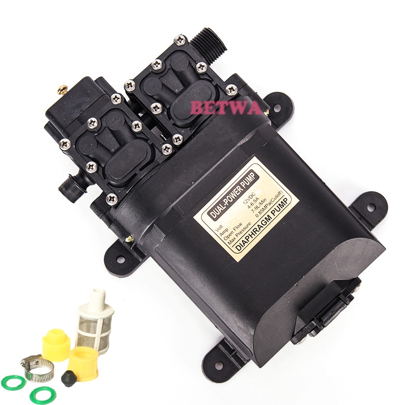 High Pressure 100W Diaphragm Water Pump 12V Double Head 0.85Mpa Electric Sprayer Pump 8L/MIN Flow