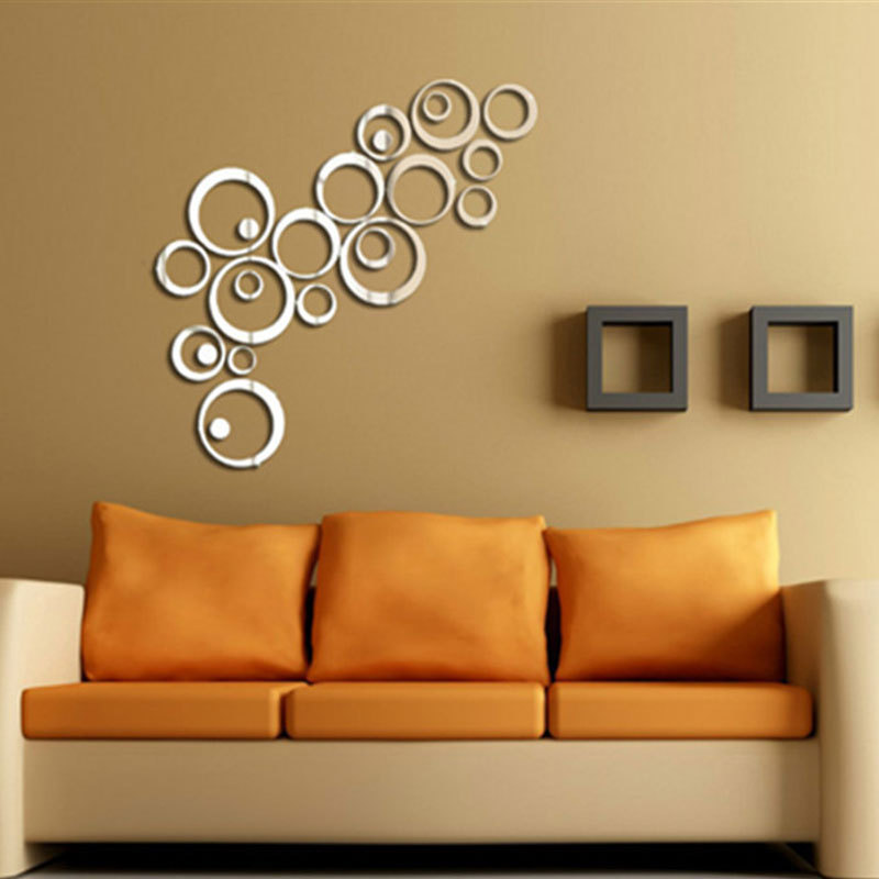 24 Stks/partij 3D Zilveren Cirkels Spiegel Muurstickers Diy Sticker Decoratie Voor Tv Achtergrond Home Decor Acryl Decor Muur art