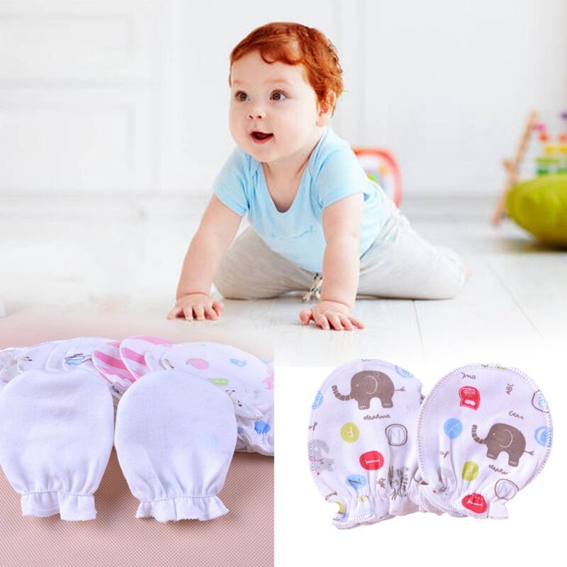 2Pairs Of Cotton Glovers For Newborn Baby Girl Boy Anti-scratch Face Protective Gloves Cute Print Elastic Glovers Random Color