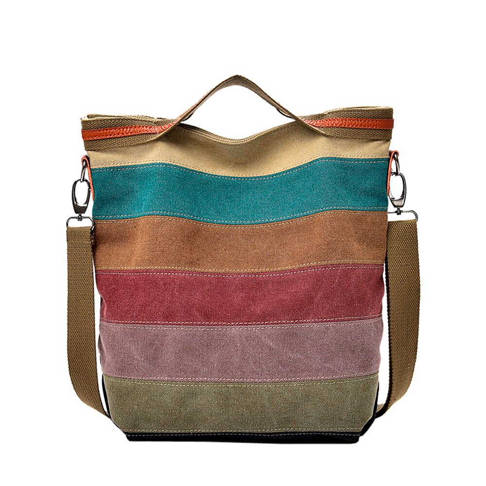 neue lässig Frauen Leinwand Reißverschluss spleißen Streifen Crossbody-tasche Schulter Kupplungen Tasche Handtasche Große frauen Totes