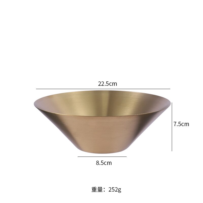 Korean style stainless steel ramen bowl 304 stainless steel single layer cold noodle bowl super large bowl popular: 22cm golden bowl