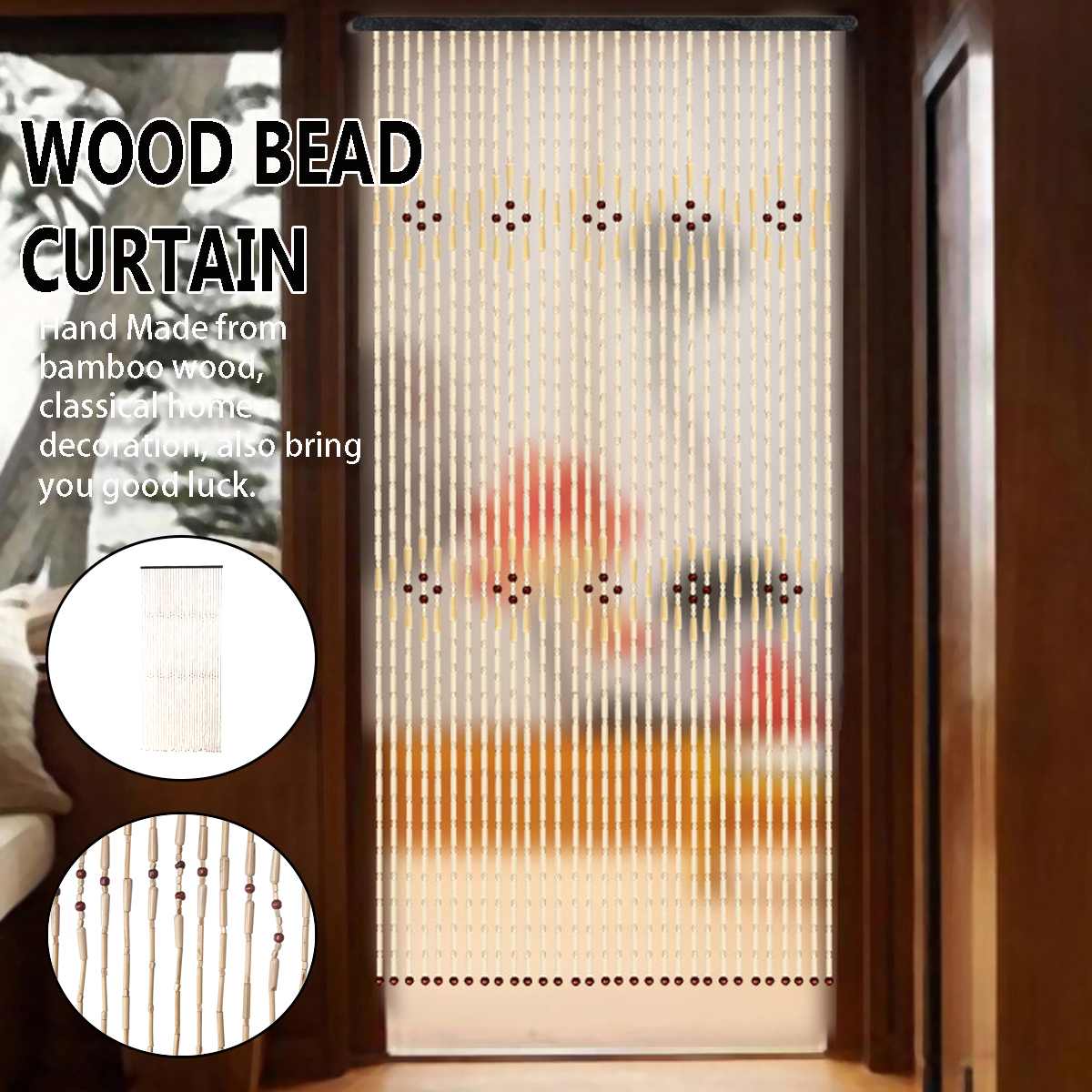 Træperle gardin vindue dørdeler panel flueskærm træ persienner veranda soveværelse partition gate divider ren til entre