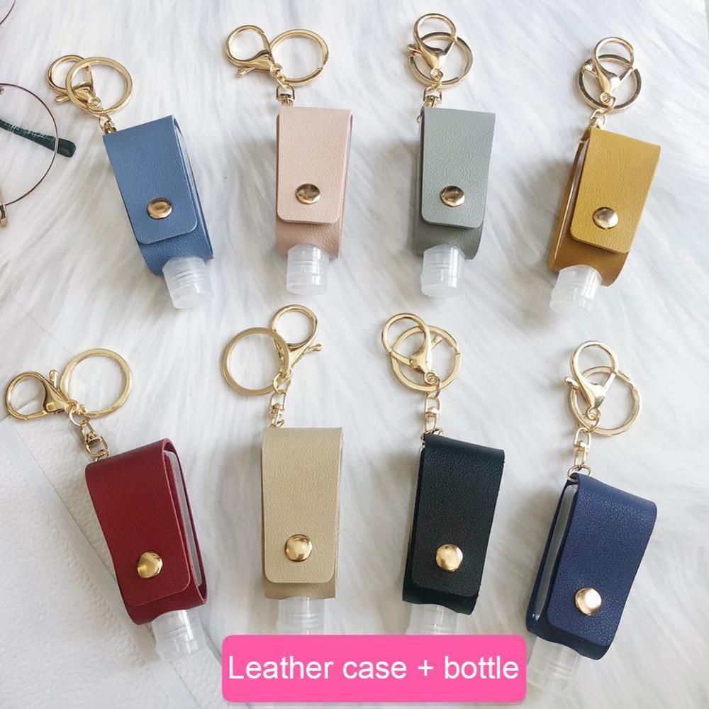 Draagbare 30Ml Lege Lekvrij Plastic Reizen Fles Voor Handdesinfecterend Met Kwasten Lederen Sleutelhanger Houder Carriers