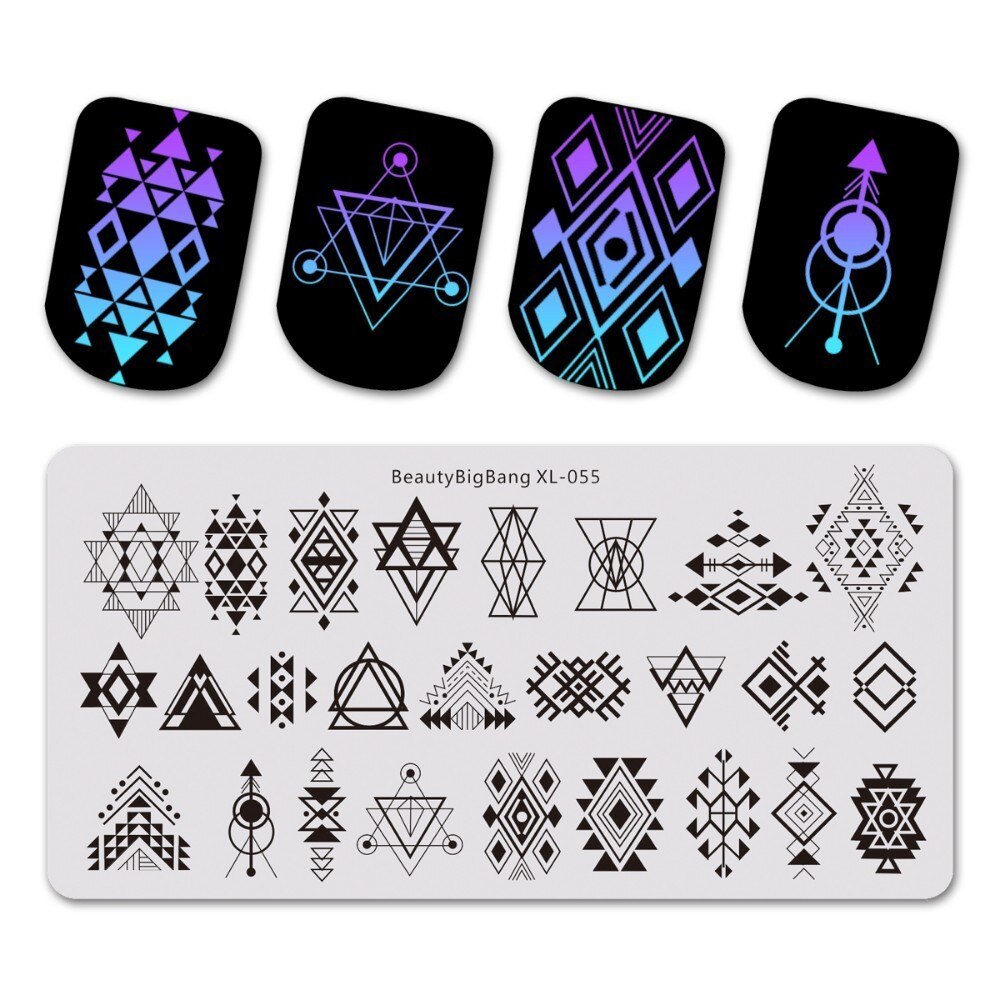 Beautybigbang Nail Art Stamping Plate Stainless Steel 12cm Butterfly Flower Plaid Bird Image Nail Stamping Template Mold XL-042: XL-055