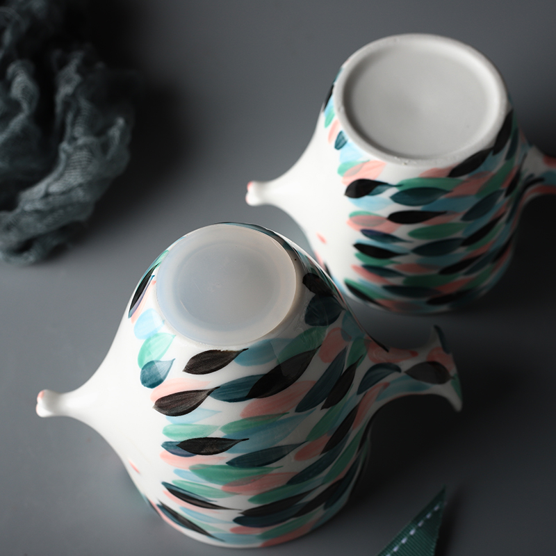 Handmade 3D Fish Shape Ceramic Cup And Saucer Coffee Cup Set Afternoon Black Tea Porcelain Teacup Couple Double Wall Mug