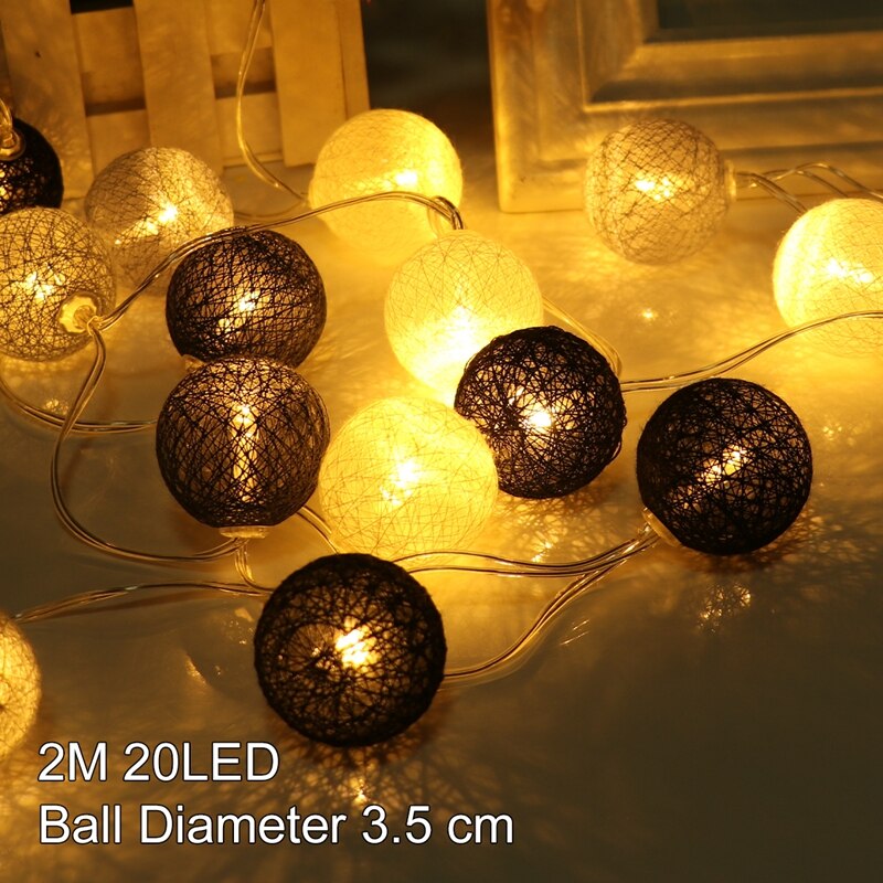 Guirlande lumineuse boules de coton, 2M, 20 pouces, pour noël, pâques, extérieur, fête, bébé, chambre d'enfant, décoration féerique: Grey warm / By Battery