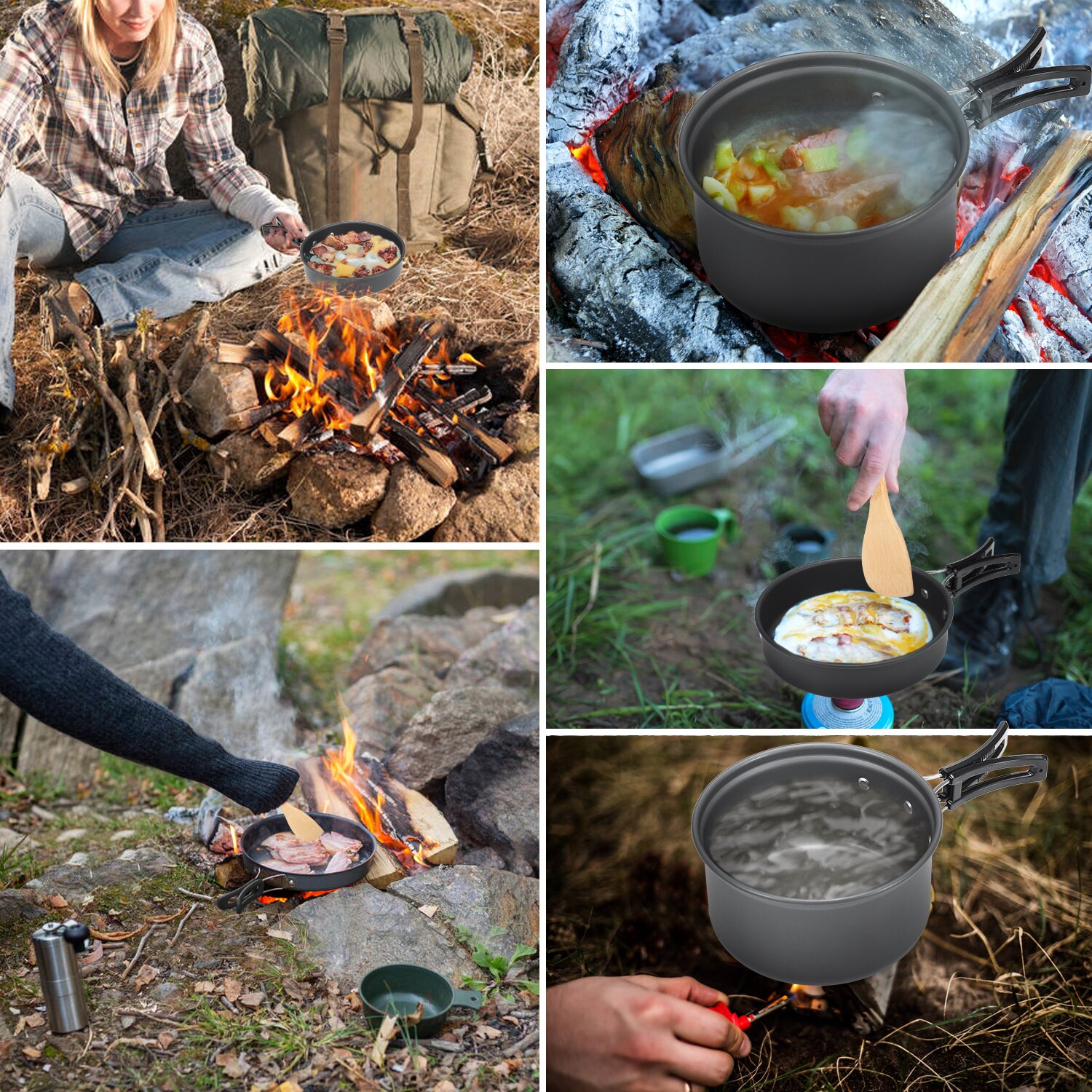 10 stk camping køkkengrej rod kit kogesæt udendørs madlavningsudstyr grydepande skåle rygsæk vandretøj køkkengrej lejr