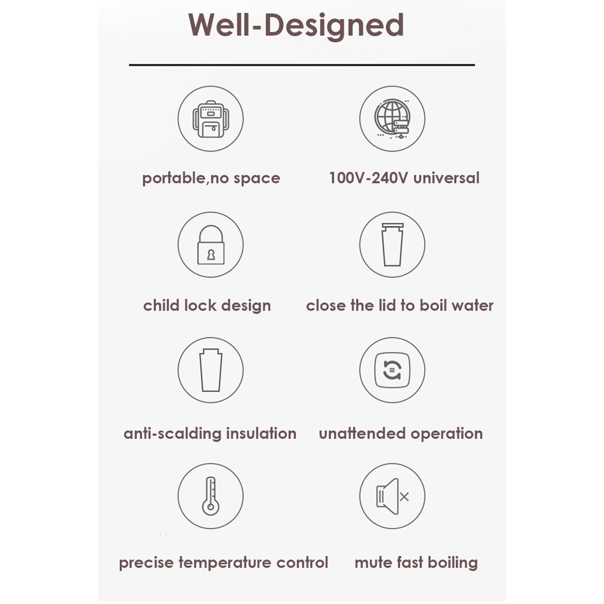 500ML Portable Fast Boiling Water Kettle 110V-240V Travel Outdoor Electric Kettle Water Heater Insulable Water Boiler