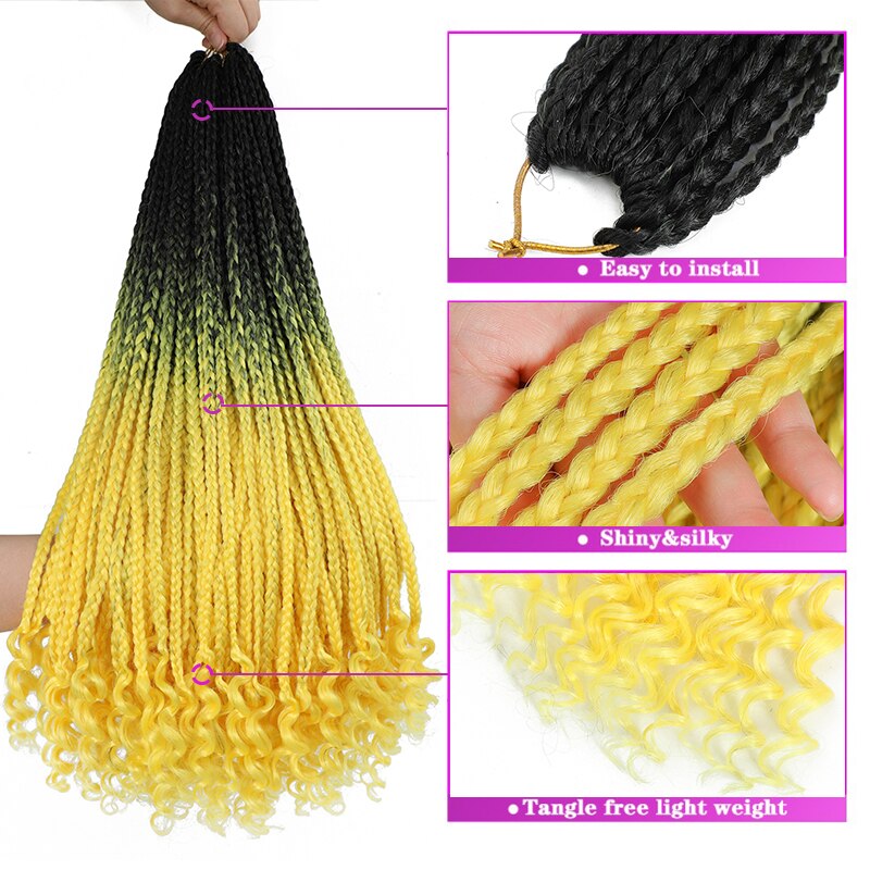 XCCOCO-caja de cabello de ganchillo de 24 pulgadas, trenzas con extremos rizados, cabello sintético degradado para trenza, 22 hebras, rizos, extensiones de cabello trenzado