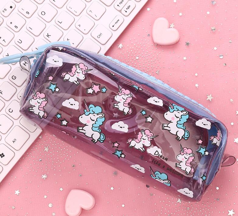 Estuche transparente de unicornio para lápices, estuche escolar de gran capacidad con cremallera, bolsa de almacenamiento, caja de suministros para la escuela, de papelería: zi