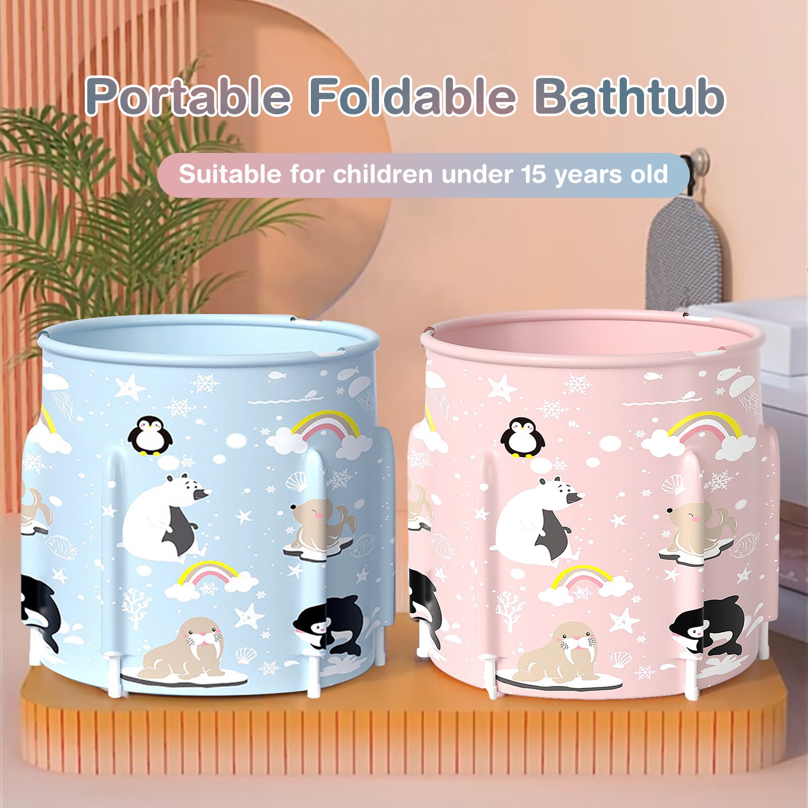 100L Portable Foldable Bathtub Bathroom SPA Tub PVC Standing Bath Tub Moisture Resistance Heat Preservation Children Bath Bucket