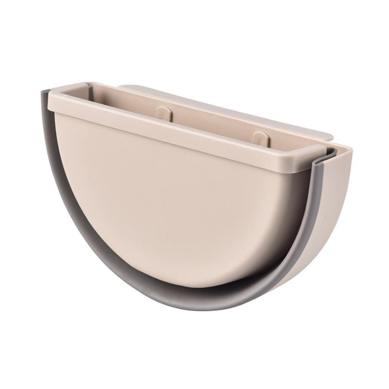 Folding Waste Bin Kitchen Cabinet Door Hanging Trash Can Recycle Bin Wall Mounted Trash Can For Bathroom Toilet Waste Storage: beige