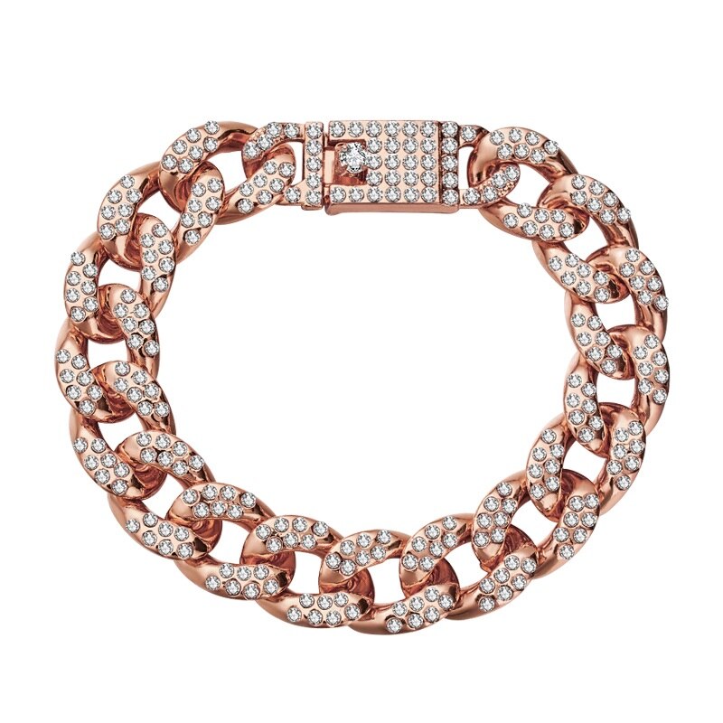 SHUANGR, pulsera de para hombre, oro de Eslabón cubano de Miami, diamantes de imitación incrustados, pulsera para hombre, joyería de calle para mujer: S00626