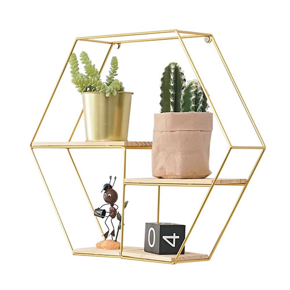 Metal Wooden Storage Rack Wall Hanging Storage Holders Racks Book Figurines Flower Pot Display Shelf Home Storage Organizer